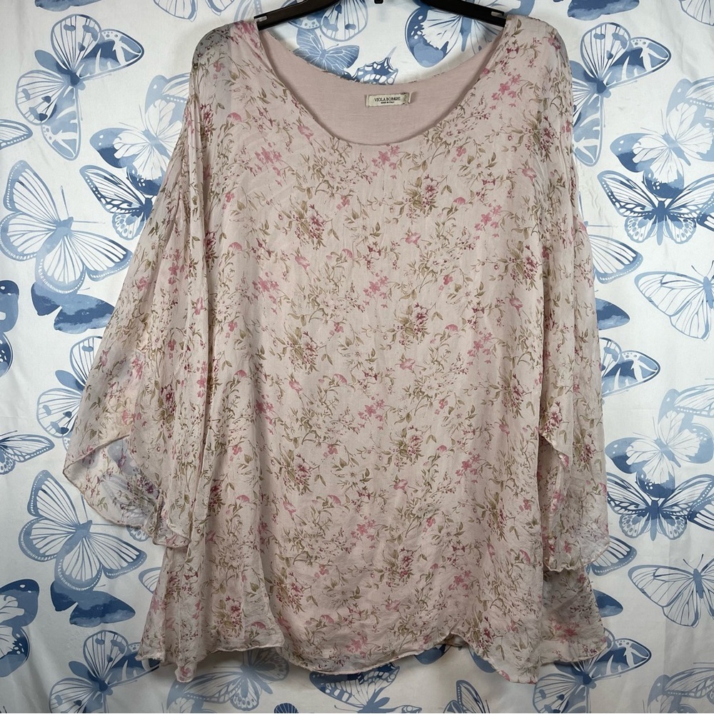 Viola Borghi Floral Pale Pink Top SZ 1X